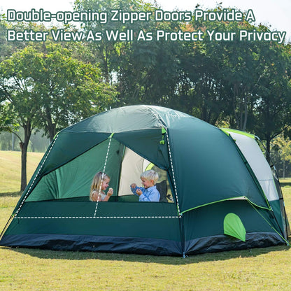JELUCAMP 6/8 Person Large Waterproof Family Tents for Camping, Screened Camping Tent with Screen Porch, Bug-Free Relaxation & Easy Setup, Includes Rainfly & Carry Bag, Dark Green