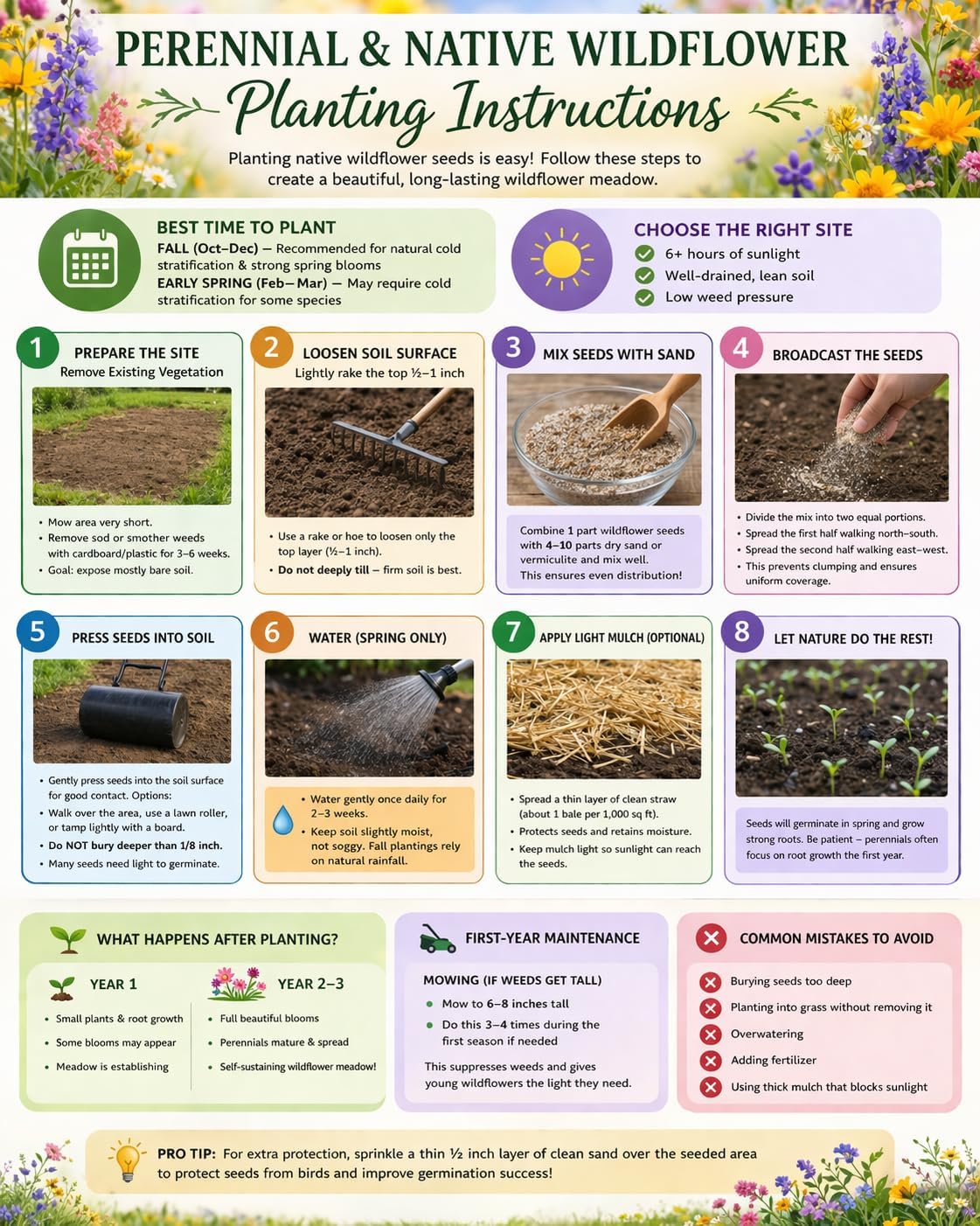 Southeastern US Wildflower Seed Mix - Attract Pollinators with Multi-Color Blooms | Covers 2,000 Sq Ft (1 lb)