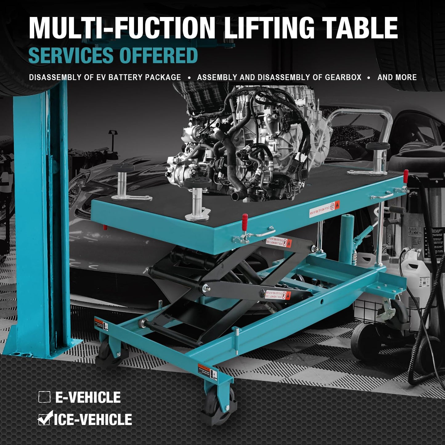Big RED ATDP10001R Torin 1-Ton Battery Lift Table: Hydraulic Platform for Safe EV/Hybrid Battery Removal & Repair, Insulated Adjustable Tray, Dual Cylinder