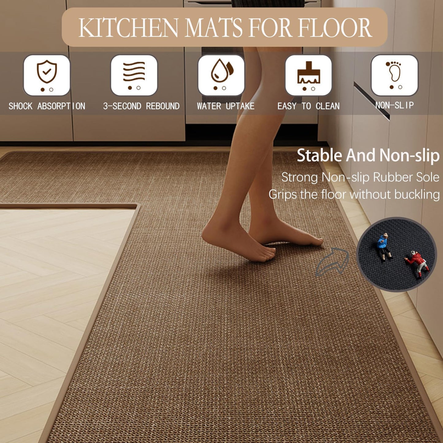 L Shaped Rug Corner Kitchen Rugs Non Slip Washable Mat, L-Shaped Rug Super Absorbent Corner Kitchen Mats Rubber Waterproof Corners Area Runner Kitchen Sink Floor Mat (Khaki Left-L, 31.5″X47.2″X17.7″)