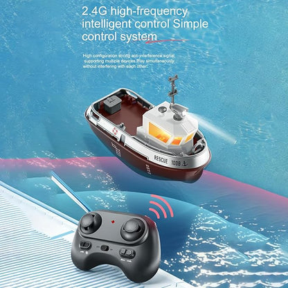GoolRC RC Boat RC Tugboat Remote Control Boat for Pools and Lakes 2.4GHz Electric Tugboat Model with Lights Rechargeable Battery for Adults