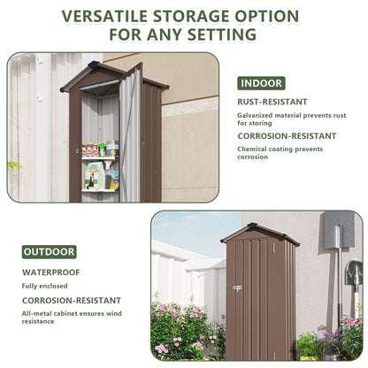KEIKI Outdoor Storage Shed, 69.7''x16.9''x29.5'' Metal Tool Shed with Sloping Roof & Lockable Door, Small Shed, Top Tall Vertical Tool Cabinet for Backyard Garden Patio Lawn