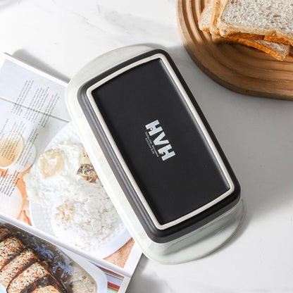 HVH Ceramic Loaf Pan for Baking Bread, 9 x 5 inch Baking Bread Loaf Pan, Rectangular Bread Pan, Bread Baking Pan for Cooking, Farmhouse Style (Blue)
