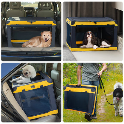 Soft-Sided Dog Crate 40 Inch XL by A4PET, Collapsible Foldable Crate for Large Dogs, Breathable Mesh, Washable Cover, Patented Screw Frame, Travel & Car Safe