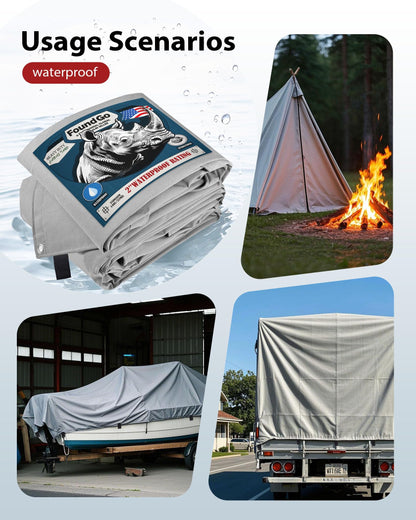 FoundGo Canvas Tarp 10x24ft Heavy Duty Waterproof Tarps with Grommets, UV Resistant, 22 Mil Tarpaulin,14 oz Durable Cloth Covers for Car, Roof, Boat, Camp, Canopy, Woodpile with Loops & Ropes-Grey
