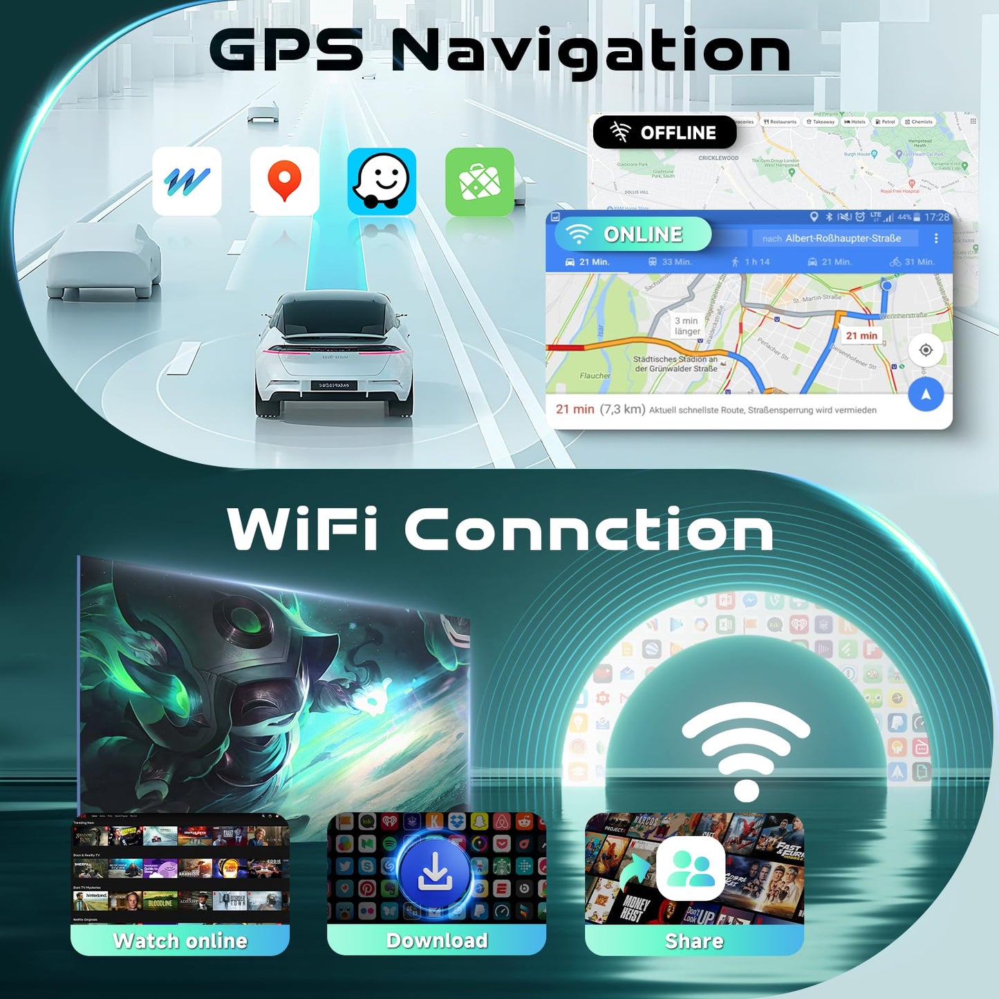 [Android 15/4G+64G] 7” IPS Touch screen Car Radio for Ford F150 F250 F350 E250 E350 Edge Fusion Explorer with Wireless Carplay&Android Auto,Car Stereo support Bluetooth5.0 DSP WiFi GPS USB Rear Camera