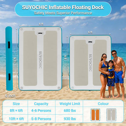 SUYOCHIC 10FT x 6FT Inflatable Floating Dock with EVA Non-Slip Surface, Air Dock Floating Platform Lake Floats, Water Mat Floating Island Raft Mat for Lake Beach Boat Ocean