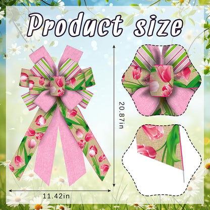 ALIBBON Large Spring Bows - Pink Tulip Wreath Bows for Front Door | Perfect Spring Decor