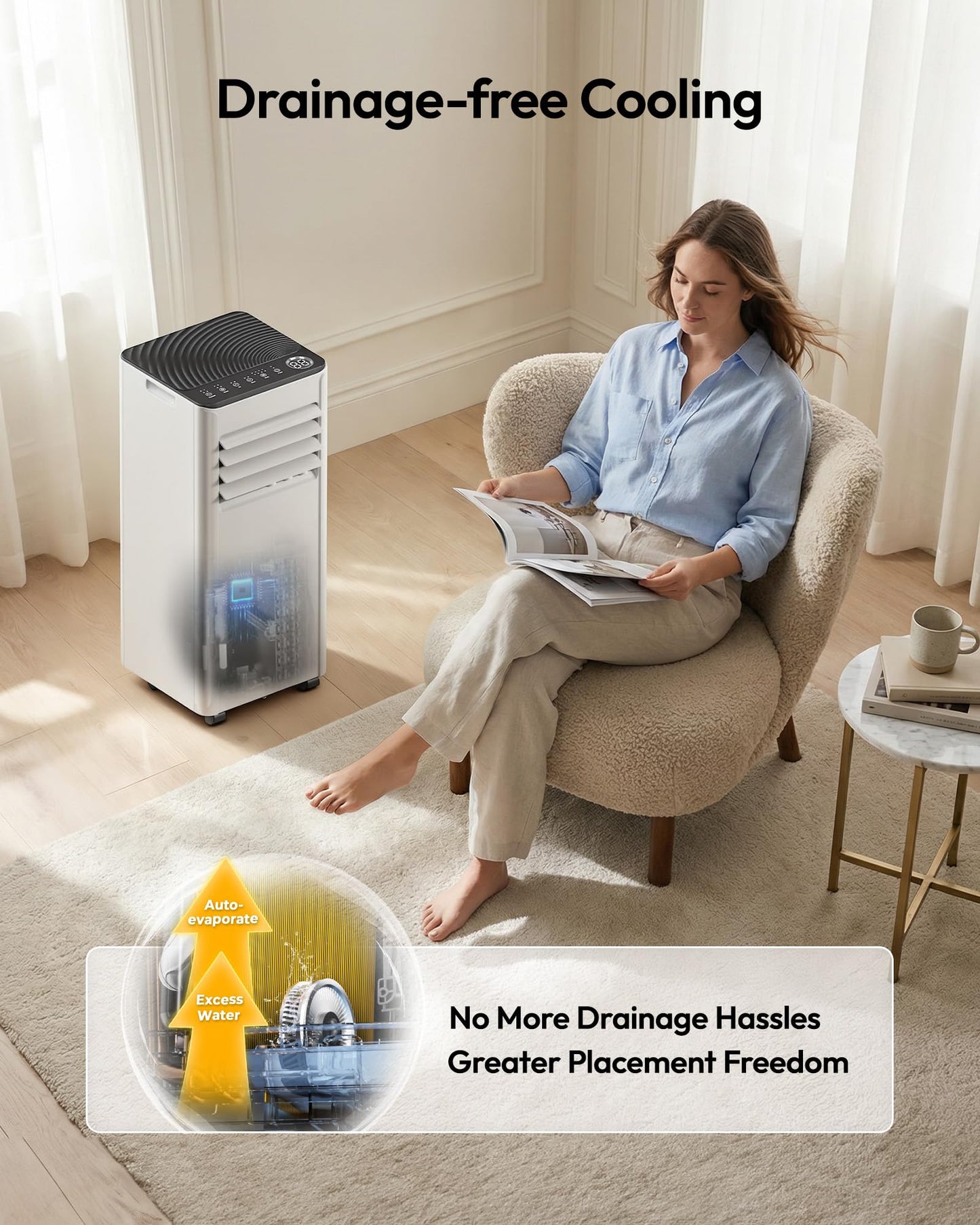 EUHOMY 8,000 BTU Portable Air Conditioners, 4-in-1 Portable AC Unit Cools Up to 350 Sq.Ft, with Cool, Fan, Dehumidifier, Sleep Modes, 50 dB, 24H Timer, Remote Control, Installation Kit for Bedroom