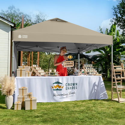 CROWN SHADES 10x10 Pop Up Canopy with 1 Side Wall - Beach Tent with One Push Setup - Outdoor Sun Shade for Events, Parties, Camping - Gazebo with STO-N-Go Cover Bag (Beige)