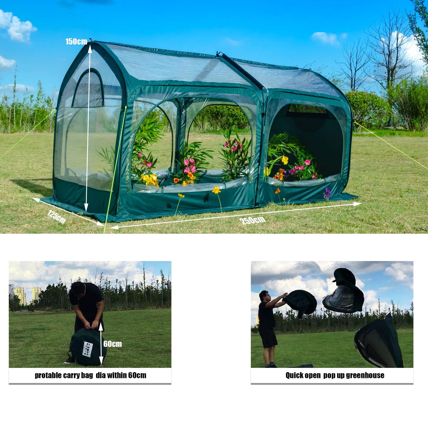 porayhut Pop Up Greenhouse Cover Flower House Mini Gardening Plant Flower Sunshine Room,Backyard PVC Cover for Cold Frost Protector Gardening Plants（98''Long Tunnel Greenhouse Tent ）