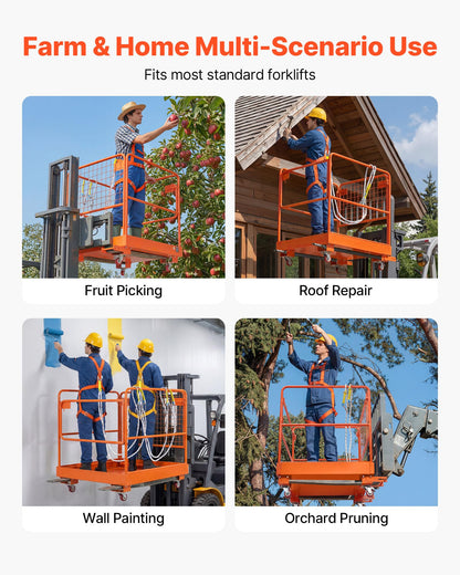 VEVOR Forklift Man Basket, 36.6 x 36.6 Inch Forklift Safety Cage with 4 Wheels, 1200 lbs Capacity Heavy Duty Work Platform, Collapsible Lift Basket Safety Set, for Most Aerial Jobs Lifting Loader