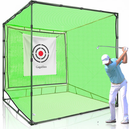Gagalileo Golf Driving Cage Net: Heavy Duty 1 in Steel Frame - Noise Reduction Target for Backyard Garage Indoor Simulator - 10x10x10 FT High Density Hitting Swing Practice with Bottom