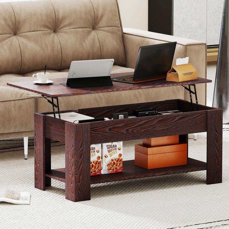 FDW 39 inch Lift Top Coffee Table with Hidden Storage Compartment & Lower Shelf,Coffee Table with Lift Top for Living Room,Home Small Space,Espresso