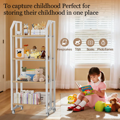 VYRIVA No Assembly Double-Sided Folding Bookshelf for Living Room, 4 Tier Collapsible Book Shelf for Home Office, Portable Bookcase Storage Organizer