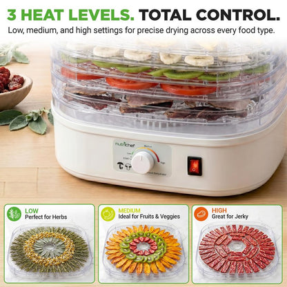 Nutrichef Food Dehydrator Machine | Dehydrates Beef Jerky, Meat, Food, Fruit, Vegetables & Dog Treats | Great For At Home Use | High-Heat Circulation for Even Dehydration | 5 Easy to Clean Trays