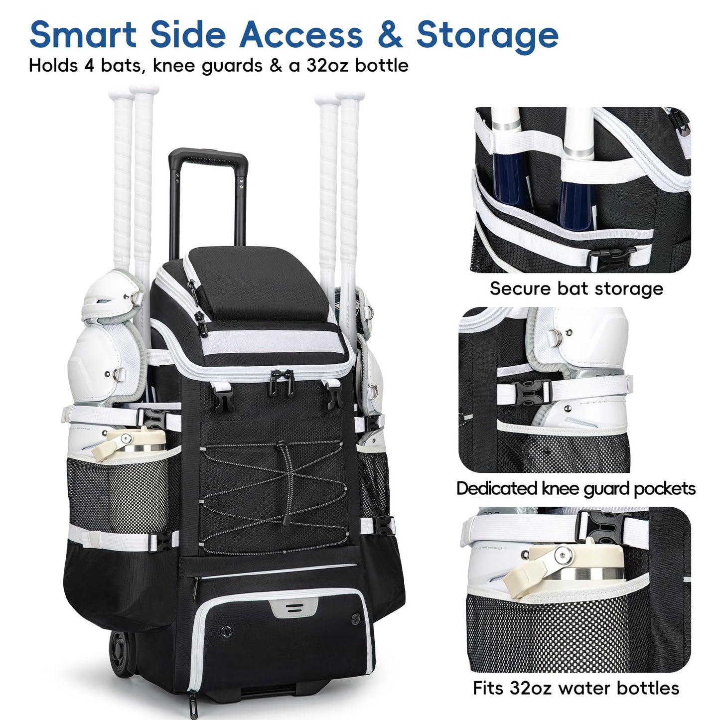 KAVIGOR Catchers Gear Bag with Wheels, 90L Rolling Baseball/Softball Bag Holds 2 Sets of Gear with Glove Compartment, Helmet Holder & Shoe Compartment