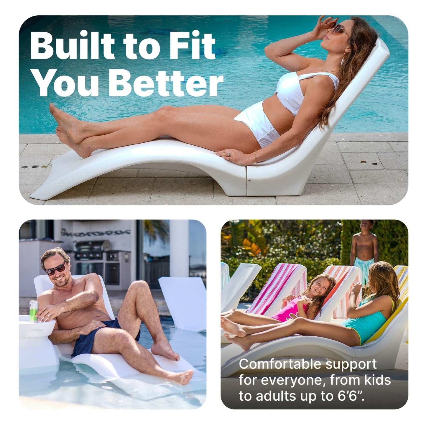 Step2 Vero Pool Lounger, Fade-Resistant, Waterproof Patio Furniture, Pool Lounge Chair for Sun Shelf, Use in Pools with Shelves Up to 12-Inches Deep or Outside Pool Deck, Weighted, White