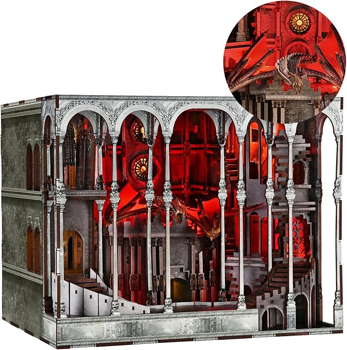 Book Nook Kit DIY Miniature House Dollhouse Kit for Adult and Teens Booknook Bookshelf Decor Castle Model Build with LED Light Gifts for Family and Friends (Ember Castle)