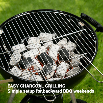 18-Inch Kettle Charcoal Grill with Cover & Wheels, Beginner-Friendly BBQ Grill for Backyard, Patio & Family Cookouts, Easy-to-Use Outdoor Charcoal Grill with Ash Catcher