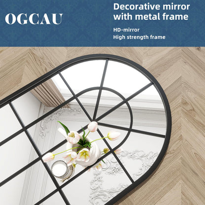 OGCAU Wall Mounted Mirror, 24"x42" Arched Wall Mirror, Arched Window Shaped Farmhouse Style with Iron Frame, Paneled Wall Decor for Bedroom, Entryway, Living Room (Black)