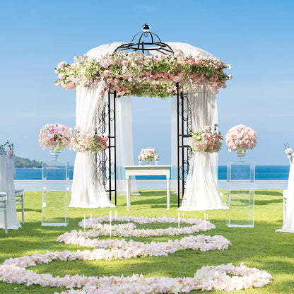 Ultym Birdcage Shape Garden Arch Arbors, 9.8'H x 6.8'W (81.5"W x 118"H) Pergola Pavilion for Climbing Plants Outdoor, Wedding Arches for Ceremony Party, Metal Garden Arbor for Patio, Backyard (Black)