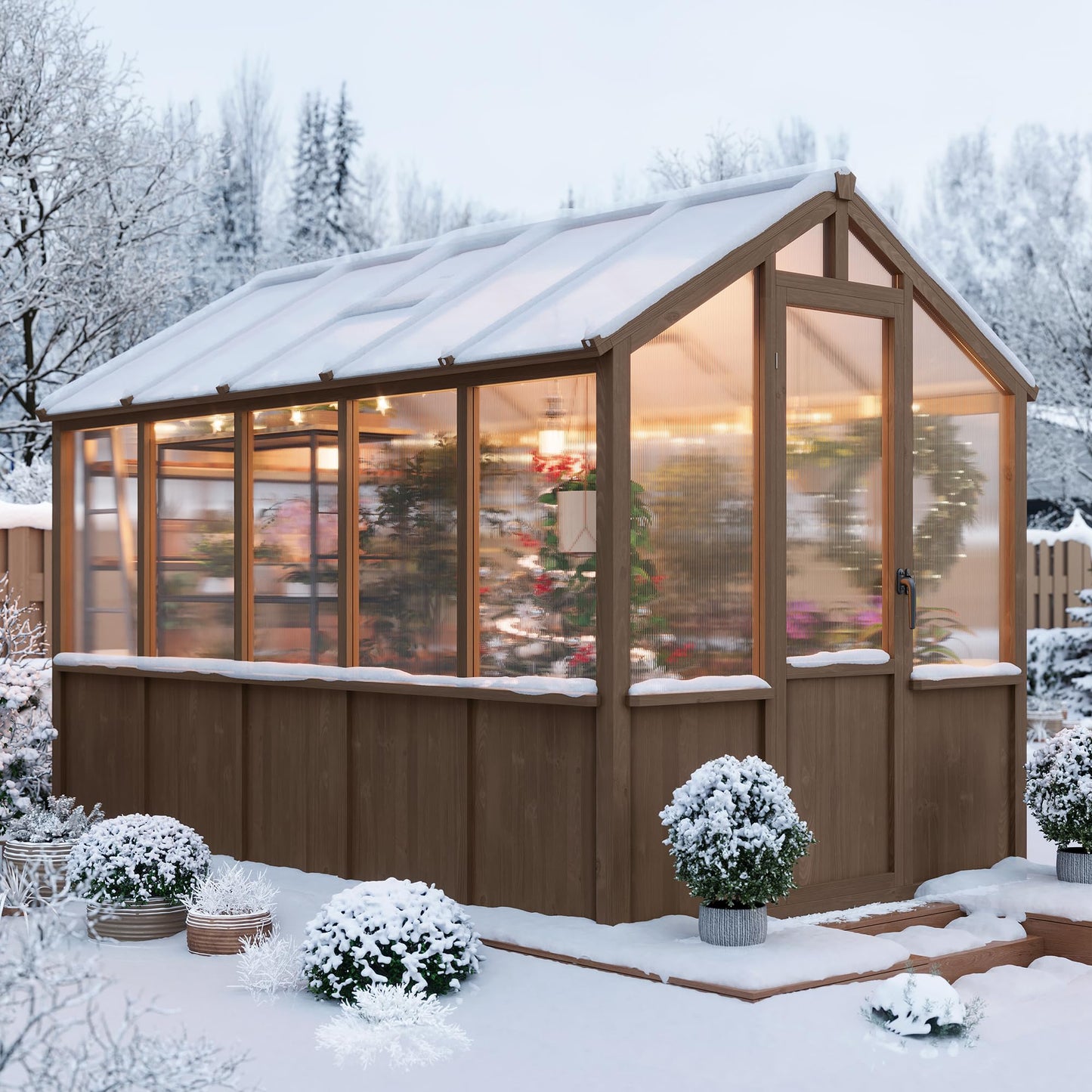 Garvee 6x10 FT Wooden Greenhouse - Walk-in Greenhouses for Outdoors, Large Spruce Frame Green House with PC Panels, Adjustable Roof Vents & Lockable Door, Green Houses for Garden,Backyard,Patio,Lawn