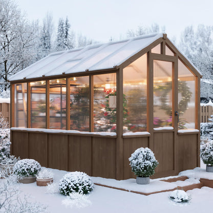 Garvee 6x10 FT Wooden Greenhouse - Walk-in Greenhouses for Outdoors, Large Spruce Frame Green House with PC Panels, Adjustable Roof Vents & Lockable Door, Green Houses for Garden,Backyard,Patio,Lawn