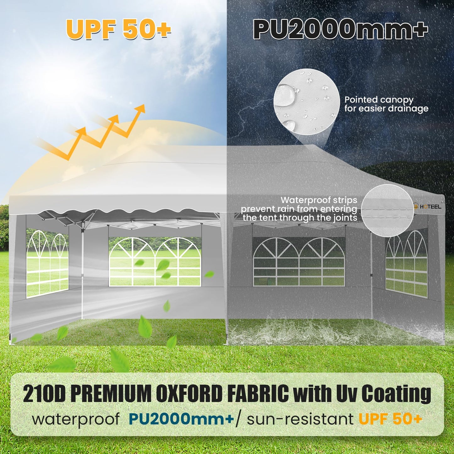HOTEEL 10x20 Pop up Canopy Tent with 6 Removable Sidewalls, Wave Hem Roof 10x20 Canopy with Wheel Bag and 4 Sandbag, Commercial Pop up Tent Waterproof Sunshade for Market Wedding Party Stall (White)
