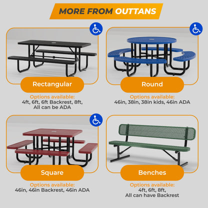OUTTANS Heavy-Duty Outdoor Metal Bench, Thermoplastic-Coated, Portable, Weatherproof, Commercial-Grade for Parks, Gardens, Patios, Stores & More (8 Ft - Portable, Blue)