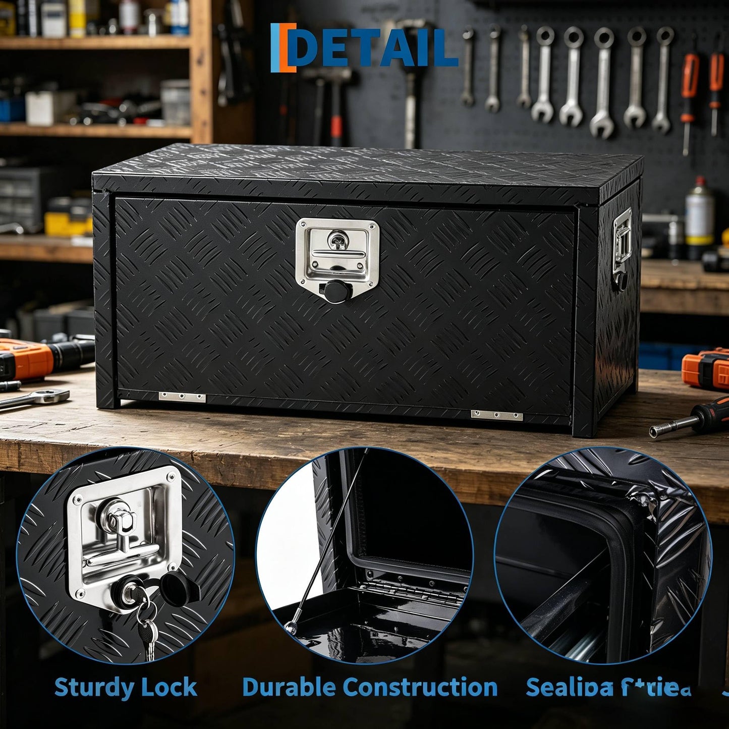 Heavy-Duty Aluminum Underbody Tool Box for Truck,12" x 14" x 18" Waterproof Pickup Truck Storage Chest, Secure Lockable Organizer for RV, Trailer & Work Vehicles, Universal Fit with Slim Profile, Easy