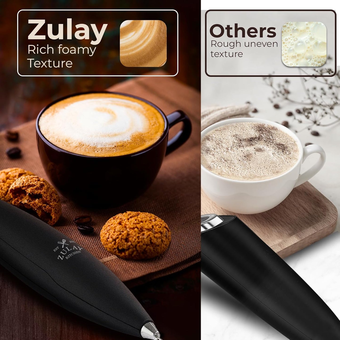 Zulay Kitchen Tornado Triple Whisk Milk Frother - Handheld Foam Maker for Coffee & Lattes - Obsidian Black