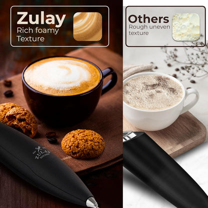 Zulay Kitchen Tornado Triple Whisk Milk Frother - Handheld Foam Maker for Coffee & Lattes - Obsidian Black