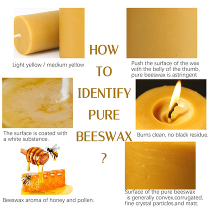 Natural Beeswax Candles 4 Packs, Beeswax Pillar Candles with 140 Hours Burn Time, Organic Emergency Candle Long Burning for Home Room, Smokeless & Dripless, 2x4 inch