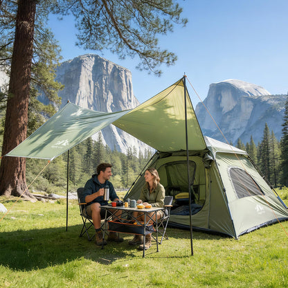 Night Cat 3-Person Camping Tent: Waterproof Instant Cabin Tent with Canopy Tarp for Family, 2-in-1 Canopy Tent with Porch Easy Setup