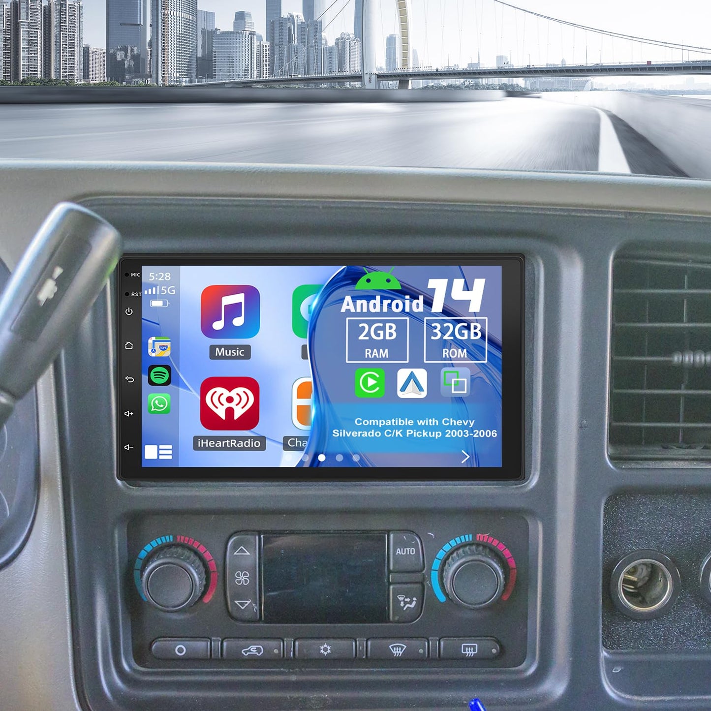 Slakerbe Android 14 Double Din Car Stereo Radio for Chevy Silverado C/K Pickup 2003-2006,7" Car Radio w/Wireless Carplay Android Auto GPS WiFi Bluetooth RDS DSP SWC Mic Backup Camera