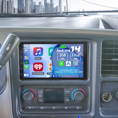 Slakerbe Android 14 Double Din Car Stereo Radio for Chevy Silverado C/K Pickup 2003-2006,7" Car Radio w/Wireless Carplay Android Auto GPS WiFi Bluetooth RDS DSP SWC Mic Backup Camera