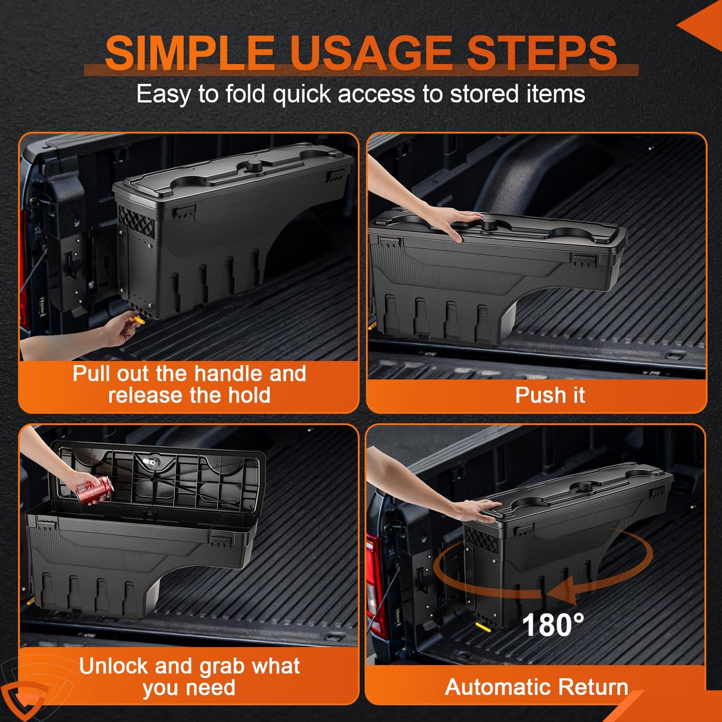 GEARLAST Truck Bed Storage Box Fit for Dodge Ram 1500 2019-2025 Drive Side, Left Toolboxs SwingCase