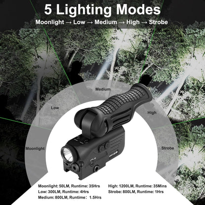 1200 Lumens LED White Flashlight with Dual Laser Sights, Rechargeable Blue&Green Laser Beams with 5 LED Light Modes - Hard Anodized Aluminum, Laser Class IIIA, Less Than 5mW