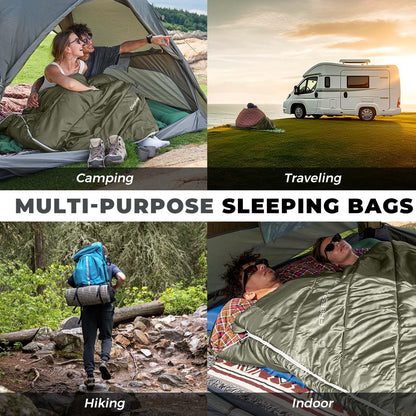 KingCamp Double Sleeping Bag for Adults, Queen Size 2 Person XXL Flannel Sleeping Bag, Lightweight Waterproof with 2 Pillows & Compression Sack for Couples & Family Camping Hiking, Grey