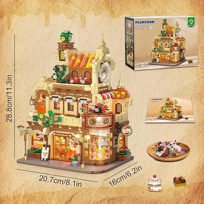 Flower Bakery Coffee House Building Set with Lights City Cafe Baking House Display Model Toy 1289 PCS Modular Construction Building Blocks Kit Home Decor Gift for Adults Teens Girls 12+