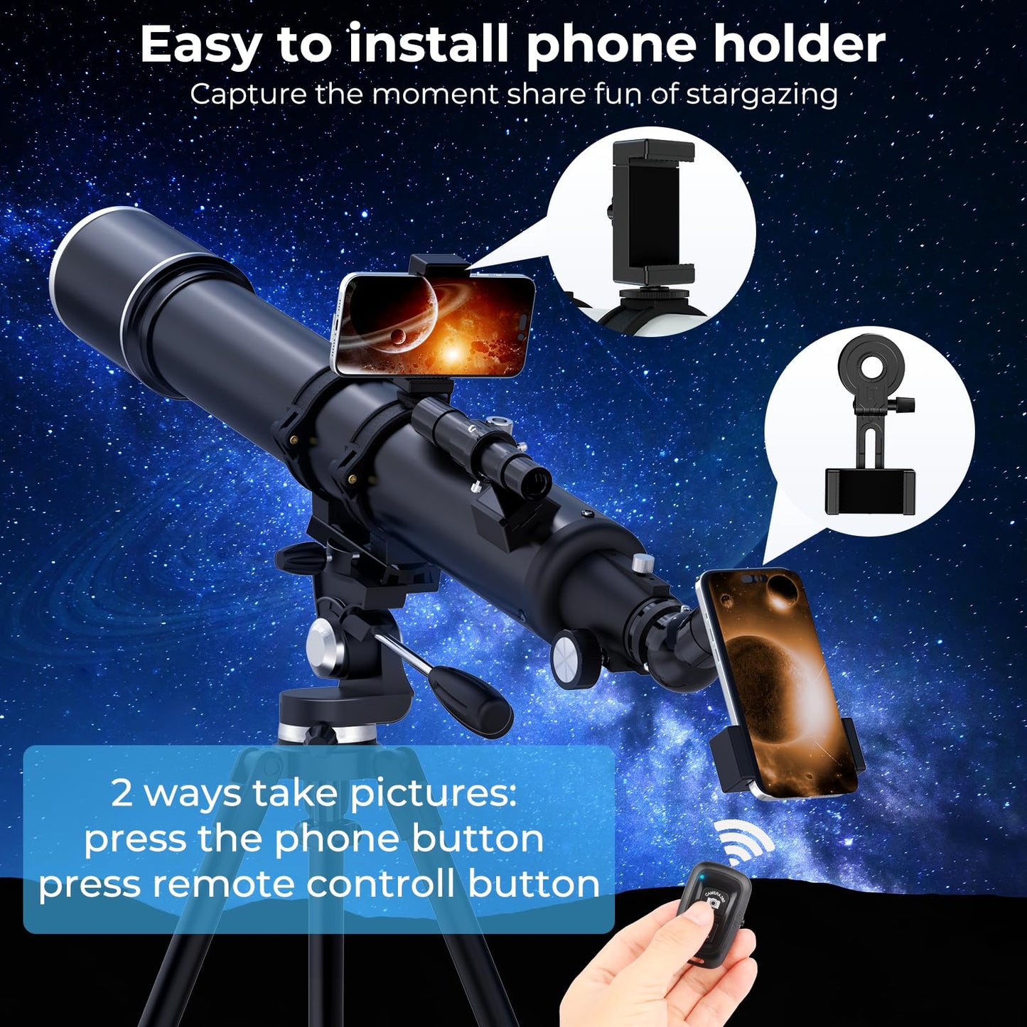 FAMIROSA Telescope for Adults High Powered, 90mm Aperture (36X-270X) 900mm Focal Length Refractor Astronomy Telescopes for Planets and Stars, Professional Telescopio with Bag, Phone Adapter, Tripod