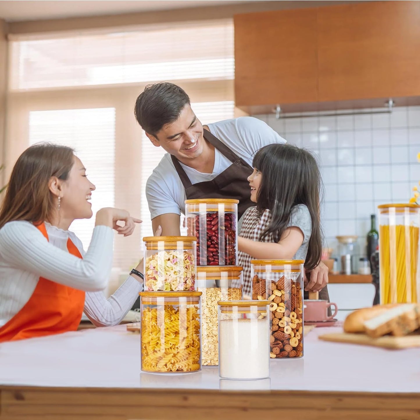 Vtopmart Glass Food Storage Jars - 7-Pack Airtight Kitchen Containers with Bamboo Lids | BPA-Free Canisters for Pantry Organization
