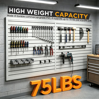 4'x8' Slatwall Panel Garage Storage System, PVC Slat Wall Paneling, Heavy Duty Wall Mount Slatwall Organizer for Garage Tool Organization, Retail Display, Guitar Shop & Home Wall Storage, Grey