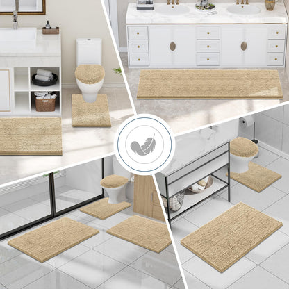 Smiry Luxury Chenille Toilet Rugs U-Shaped 20x20, Soft Absorbent Non-Slip Contour Bathroom Rugs for Toilet, Machine Washable Contoured Bath Mats, Beige