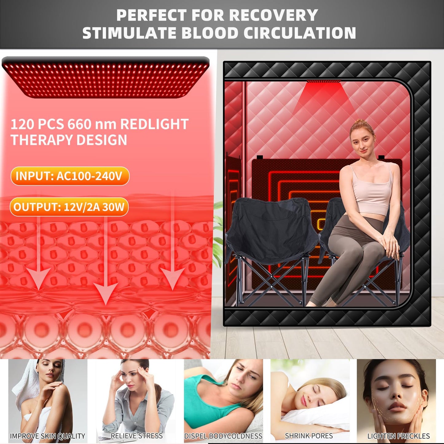 iDOTODO 2 Person Infrared Sauna Box, Portable Infrared Sauna for Home, Personal Infrared Saunas with Red Light Threapy, Remote Control, Upgraded Comfortable Chair