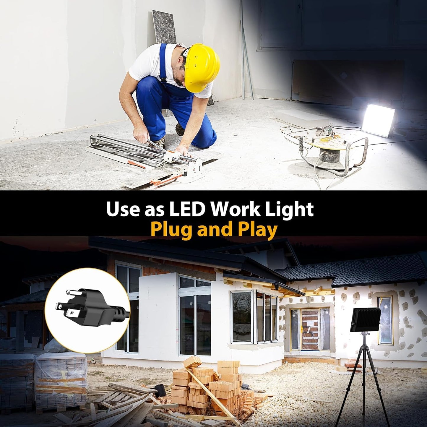 Onforu 300W Flood Lights Outdoor,30000lm Bright LED Work Light with Plug,Daylight White LED Stadium Lighrs,IP66 Waterproof Security Yard Lights for Yard Garage Stadium 2 Pack