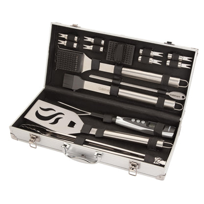 Cuisinart Deluxe Grill Tool Set, 20-Piece BBQ Tools Grill Accessories with Aluminum Case & Digital Temperature Fork, Stainless Steel Spatula, Tongs, Grill Accessories & Utensils, Grilling Set for BBQ