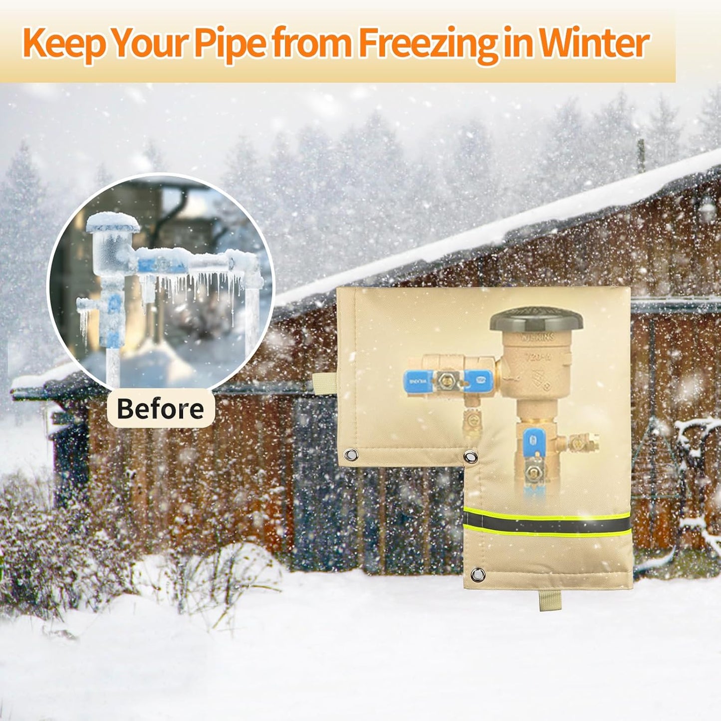 Skiennix Outdoor Backflow Preventer Cover - Insulated Pouch for Freeze Protection | Beige, 14”W X 13”H