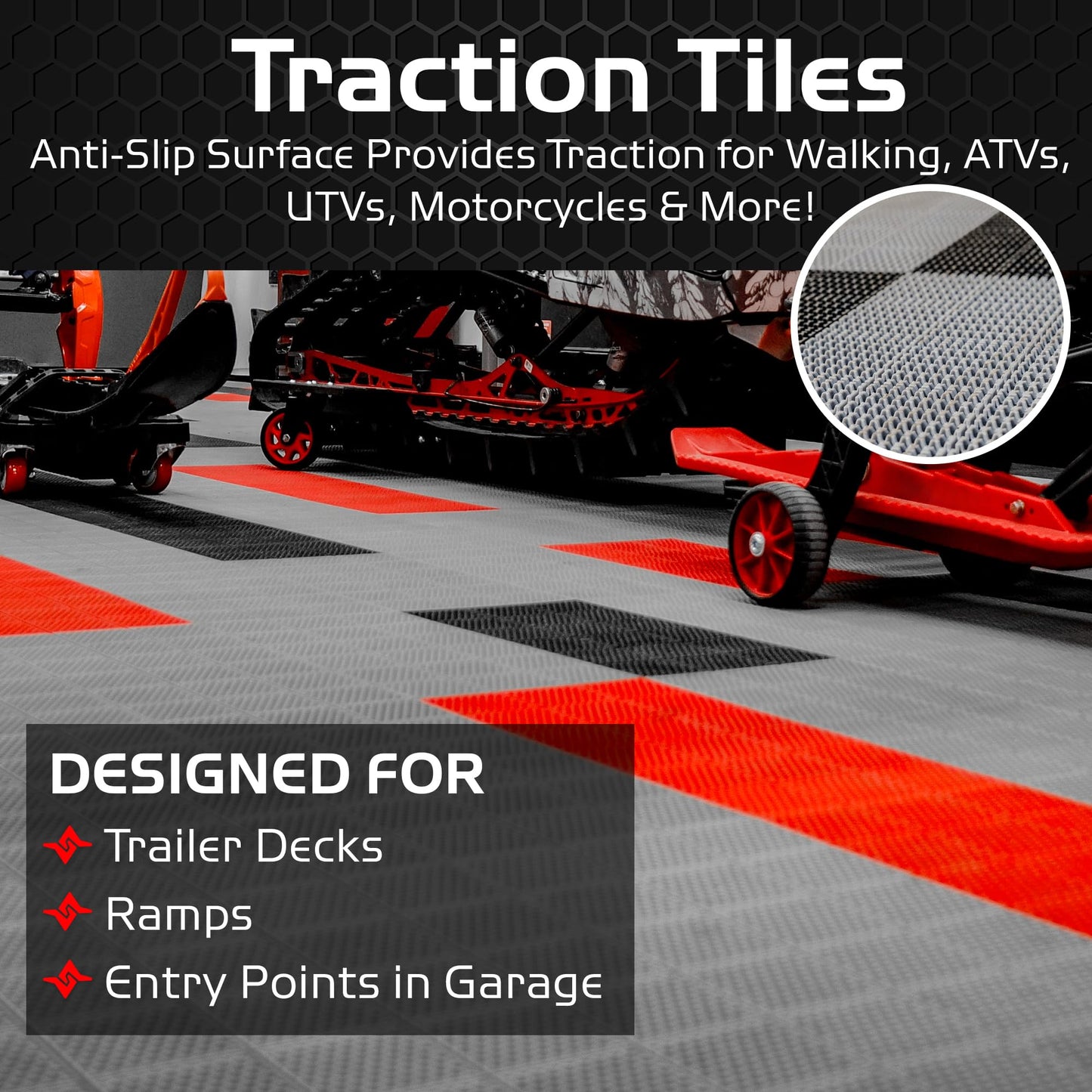 Caliber ProTech XT Garage Flooring, Trailer Flooring, Interlocking Traction Tiles, 9” x 18”, Black, 24-Pack
